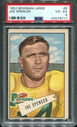 1952 Bowman Large 9 Joe Spencer Psa 4 Green Bay Packers Sp.