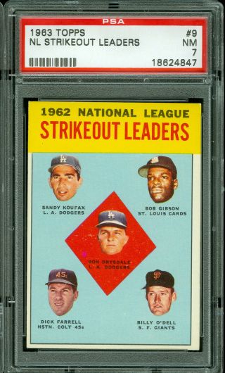 1963 Topps Baseball 9 Nl Strikeout Leaders Psa 7 Hof