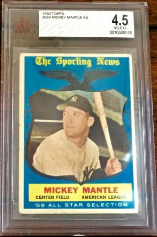 1959 Topps 564 Mickey Mantle All - Star (hof) N.  Y.  Yankees - Bvg 4.  5 Vg - Ex,