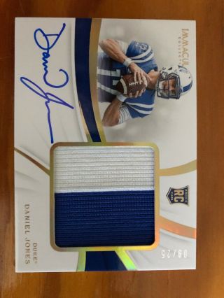 Daniel Jones 2019 Panini Immaculate 2 Color Patch Auto Rpa ’d 9 Of 25