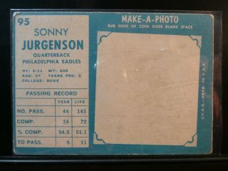 1961 Topps Football Card 95 SONNY JURGENSON - Philadelphia Eagles VG,  /EX 2