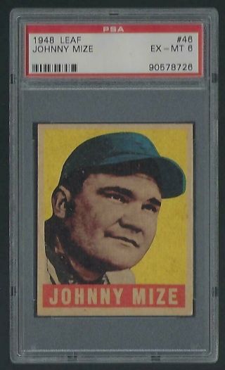 1948 Leaf Johnny Mize Ny Giants 46 Hof Psa 6 Ex - Mt