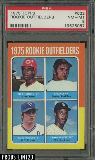 1975 Topps 622 Rookie Outfielders W/ Fred Lynn Red Sox Rc Psa 8 Nm - Mt