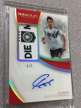 2018 - 19 Panini Immaculate Jersey Number Patch Autograph Mats Hummels /5 Ebay 1/1