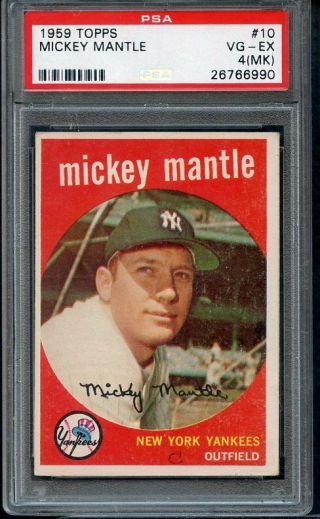 1959 Topps 10 Mickey Mantle Yankees Psa 4 Vg - Ex Mk 367980 (kycards)