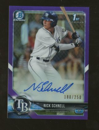 2018 Bowman Chrome Purple Refractor Nick Schnell Rc Rookie Auto 180/250 Rays