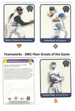 2001 Fleer Greats Of The Game Baseball Set Pick Your Team See Checklist