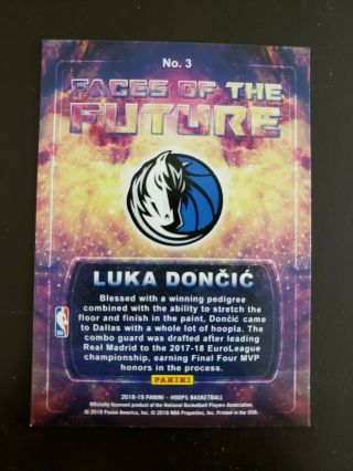 2018 - 19 Hoops Faces of the Future Winter Luka Doncic Dallas Mavericks G/F 3 2