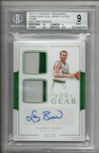 Larry Bird Auto Logo Patch /25 2016 - 17 National Treasures Game Gear Prime Bgs 9
