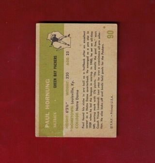 1961 Fleer Paul Hornung (GREEN BAY PACKERS) Card 90 2