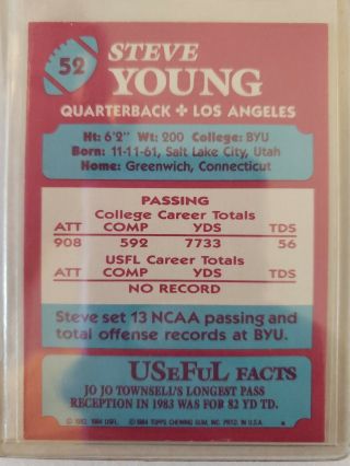 1984 Topps USFL Steve Young RC Ready for Grading 2