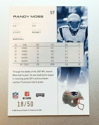 Randy Moss 2007 Playoff NFL Playoffs Silver Proof /50 England Patriots 2