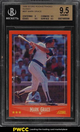 1988 Score Rookie Traded Glossy Mark Grace Rookie Rc 80t Bgs 9.  5 Gem Mt (pwcc)