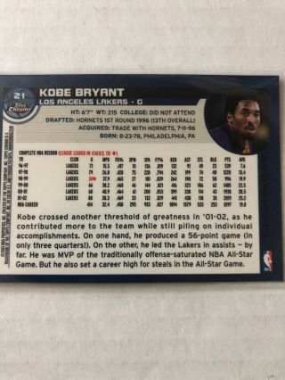 2003 Topps Chrome Kobe Bryant Los Angeles Lakers 21 2