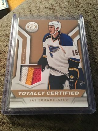 13/14 Panini Totally Certified Jay Bouwmeester 3 Color Patch Gold 21/25