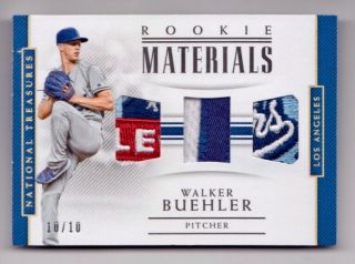 Walker Buehler Rookie Patch Logo 10/10 2018 Panini National Treasures Rc Jersey