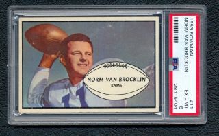 1953 Bowman Football 11 Norm Van Brocklin Los Angeles Rams Psa 6 Ex - Mt