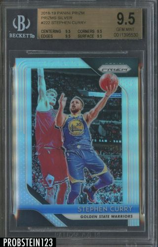 2018 - 19 Panini Prizm Silver 222 Stephen Curry Golden State Warriors Bgs 9.  5