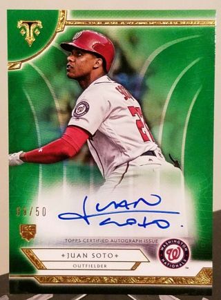 Juan Soto Rc On Card Auto 2018 Topps Triple Threads Emerald Sp /50 Lowest$