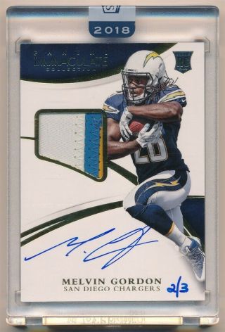 Melvin Gordon 2018 Panini Honors 2015 Immaculate Rc Auto 3 Color Patch Sp 2/3