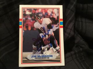 1989 Topps Jim Mcmahon Auto Signed Football Card Chicago Bears Bowl Champ