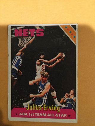 Julius Erving York Nets 1975 - 76 Topps Aba 1st Team All - Star Card 300