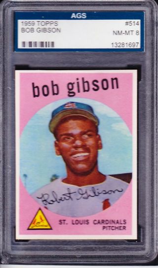 1959 Topps 514 Bob Gibson St.  Louis Cardinals Rc Rookie Hof Graded Ags 8 Nm - Mt