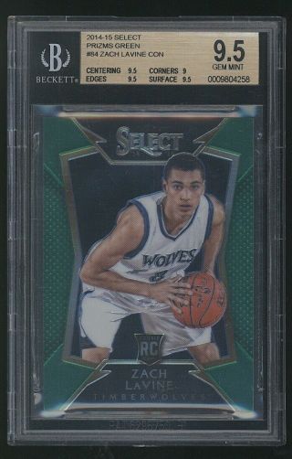 2014 - 15 Select Zach Lavine Rc/rookie Green Prizm 1/5 First Card Wolves Bgs 9.  5