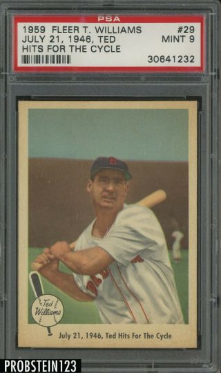 1959 Fleer Ted Williams 29 July 21,  1946 - Ted Hits For The Cycle Psa 9