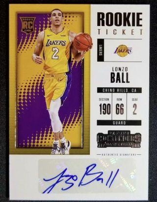 2017 - 18 Contenders Lonzo Ball Rookie Ticket Auto Retail Variation Ssp Rc St - Lbl