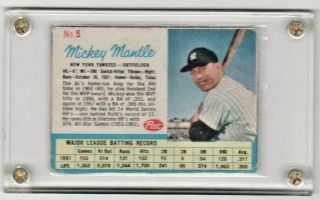 1962 Post 5 Mickey Mantle Ny Yankees H.  O.  F.  Vg - Ex