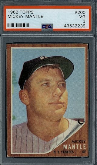 1962 Topps Mickey Mantle 200 Psa 3 Vg,  Color