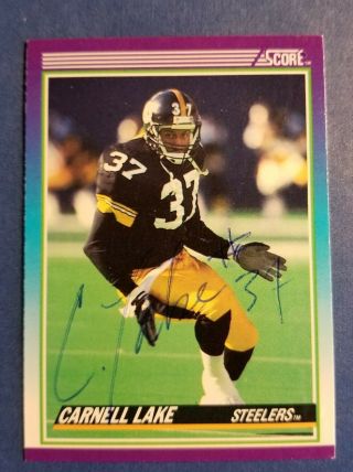 Carnell Lake Pittsburgh Steelers 1990 Score Autographed Football Card