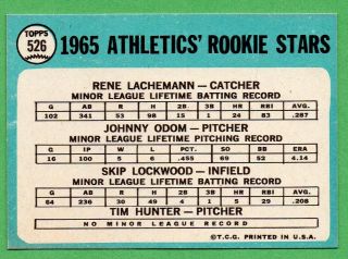 1965 Topps Baseball 526 Athletics Rookie Stars Jim Catfish Hunter RC Card SP 2