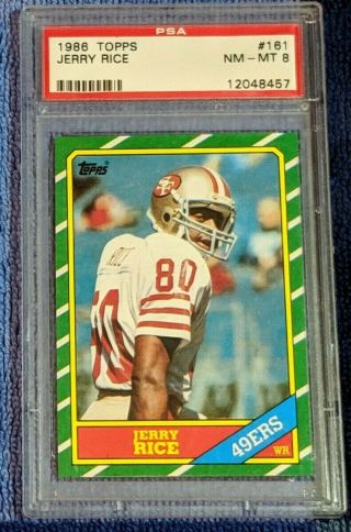 1986 Topps Jerry Rice San Francisco 49ers Hof Rc Football Card Psa Graded 8 Nmmt