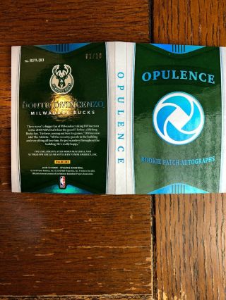2018 - 19 Panini Opulence Donte DiVincenzo RC Auto Letter N Patch Booklet 08/10 2