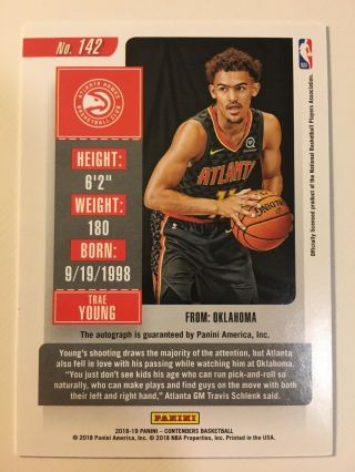 2018 - 19 Contenders Trae Young Rookie Ticket Auto RC 2