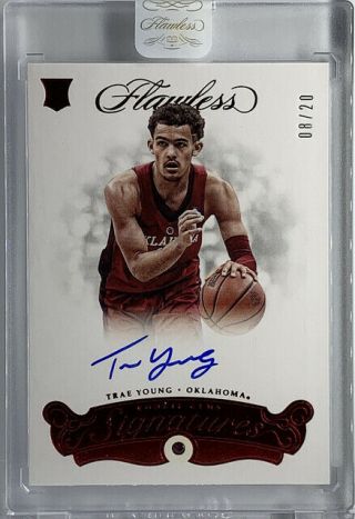 Trae Young 2018 - 19 Flawless Collegiate Ruby Rookie Signature Gems /20 Hawks