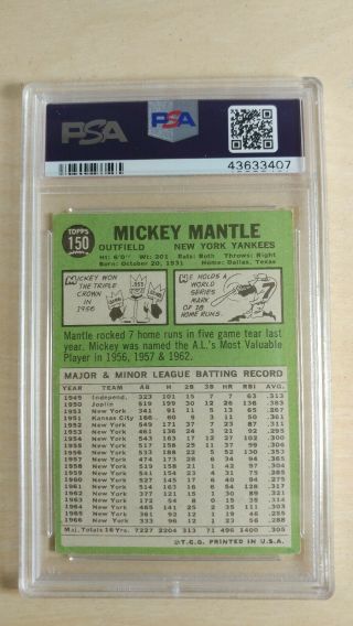 1967 Topps Mickey Mantle PSA 5 EX - 150 2