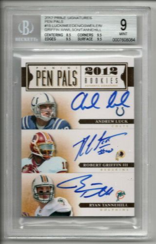 Andrew Luck Russell Wilson Auto Rc 2012 Prime Signatures Pen Pals 6x Bgs 9