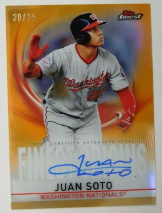 Juan Soto Auto 20/25 - 2019 Topps Finest Orange Refractor Baseball Card