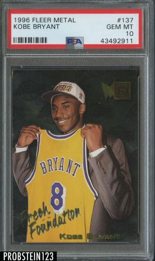 1996 - 97 Metal 137 Kobe Bryant Los Angeles Lakers Rc Rookie Psa 10 Gem Mt