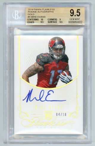 2014 Panini Flawless Mike Evans Gold Rookie Autograph 4/10 Bgs 9.  5 W/10 Auto