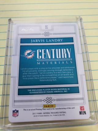 2017 Panini National Treasures Jarvis Landry 3 Color Jersey Printing Plate 1/1 2