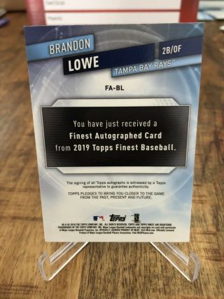 2019 Topps Finest Brandon Lowe Gold Auto 24/50 Tampa Bay Rays AL ROY? 2