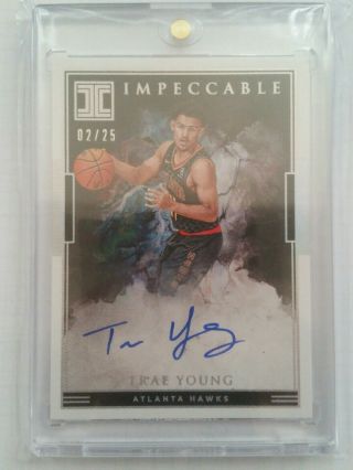 2018 - 19 Panini Impeccable Silver Trae Young Hawks Rc Rookie Auto 2/25