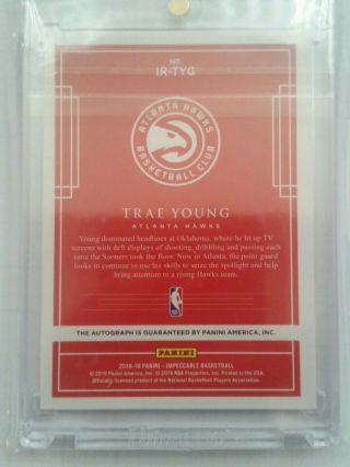 2018 - 19 Panini Impeccable Silver Trae Young Hawks RC Rookie AUTO 2/25 2