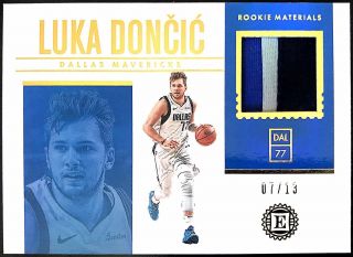 2018 - 19 Panini Encased Luka Doncic Gold Rookie Materials Jersey/patch 7/13 Mavs