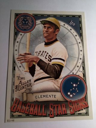 2019 Topps Allen & Ginter Baseball Star Signs 5x7 Roberto Clemente Pirates 02/49