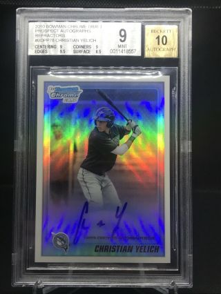Christian Yelich 2010 Bowman Chrome Draft Rc Rookie Refractor Auto /500 Bgs 9 